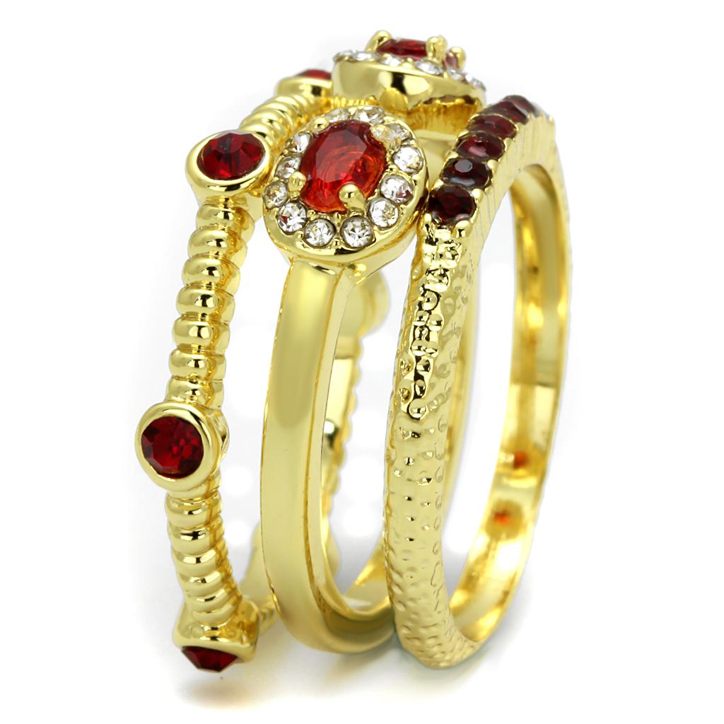 Gold brass ring featuring a vibrant Siam top grade crystal, elegantly designed for any occasion.
