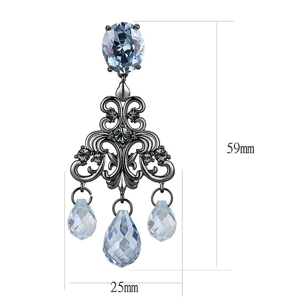 Elegant LO4188 cobalt black brass earrings featuring a sea blue AAA grade CZ stone, perfect for any occasion.
