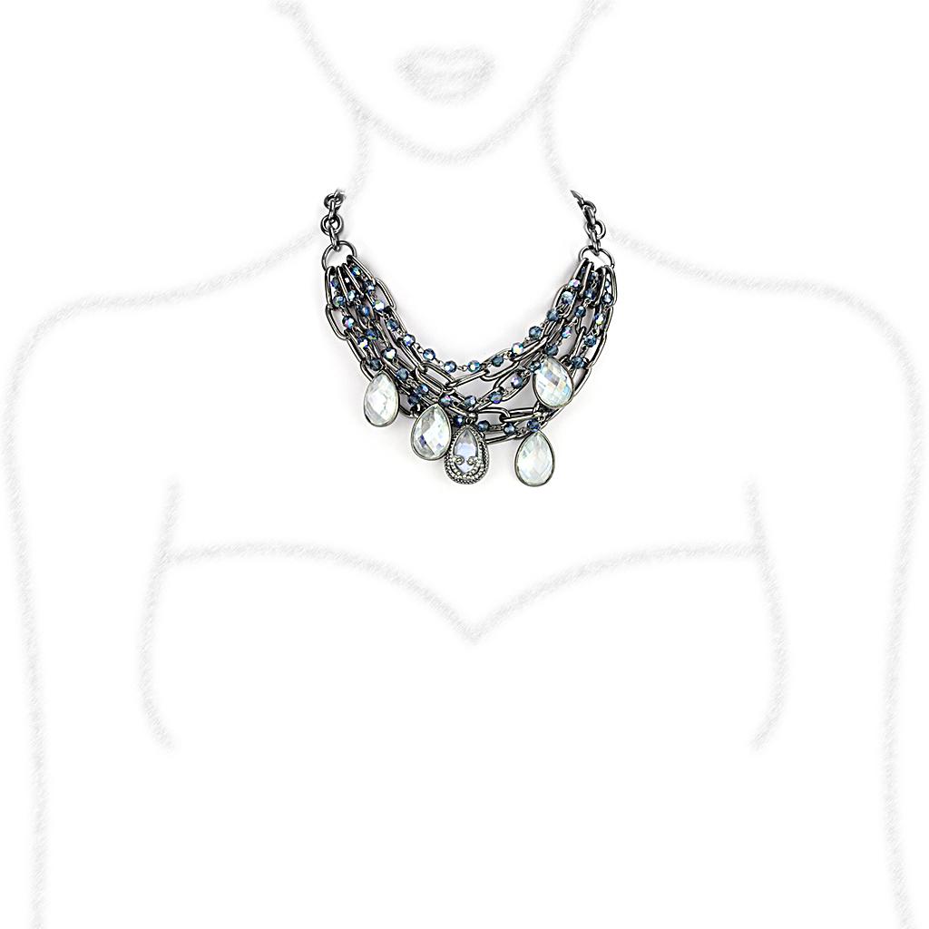 LO4211 TIN Cobalt Black Brass Necklace featuring AAA Grade CZ stone in clear, showcasing its elegant design and modern finish.