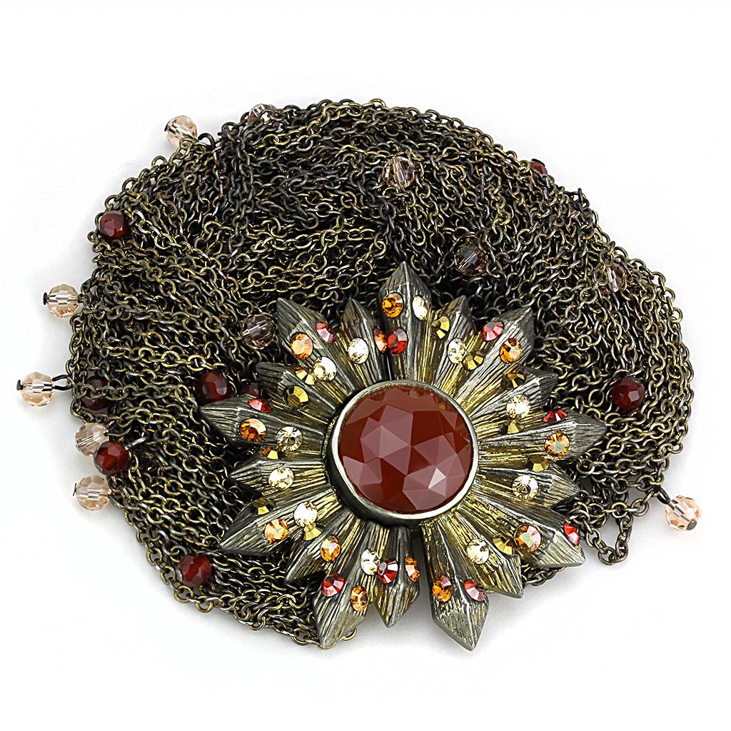 Antique Copper Brass Bracelet featuring Synthetic Onyx in Garnet, showcasing intricate design and elegant finish.