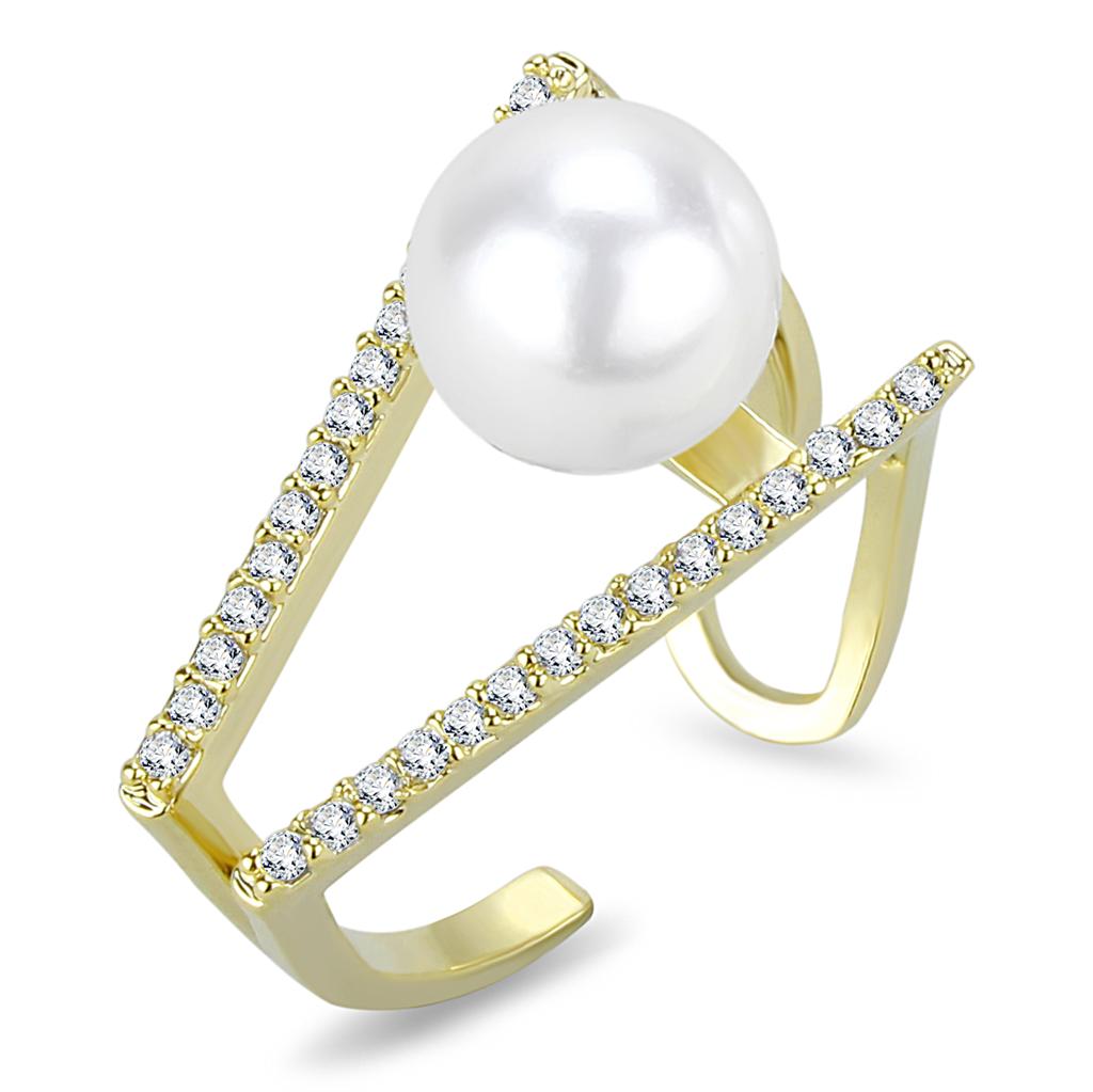 LO4246 Flash Gold Brass Ring featuring a white synthetic pearl, showcasing its elegant design and luxurious finish.