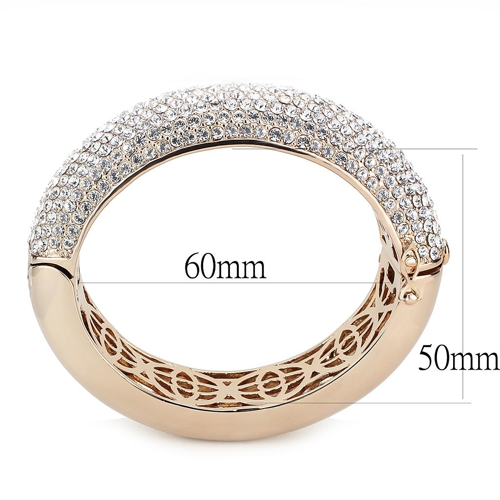 Rose Gold brass bangle featuring a clear top grade crystal, elegantly designed for stylish wear.