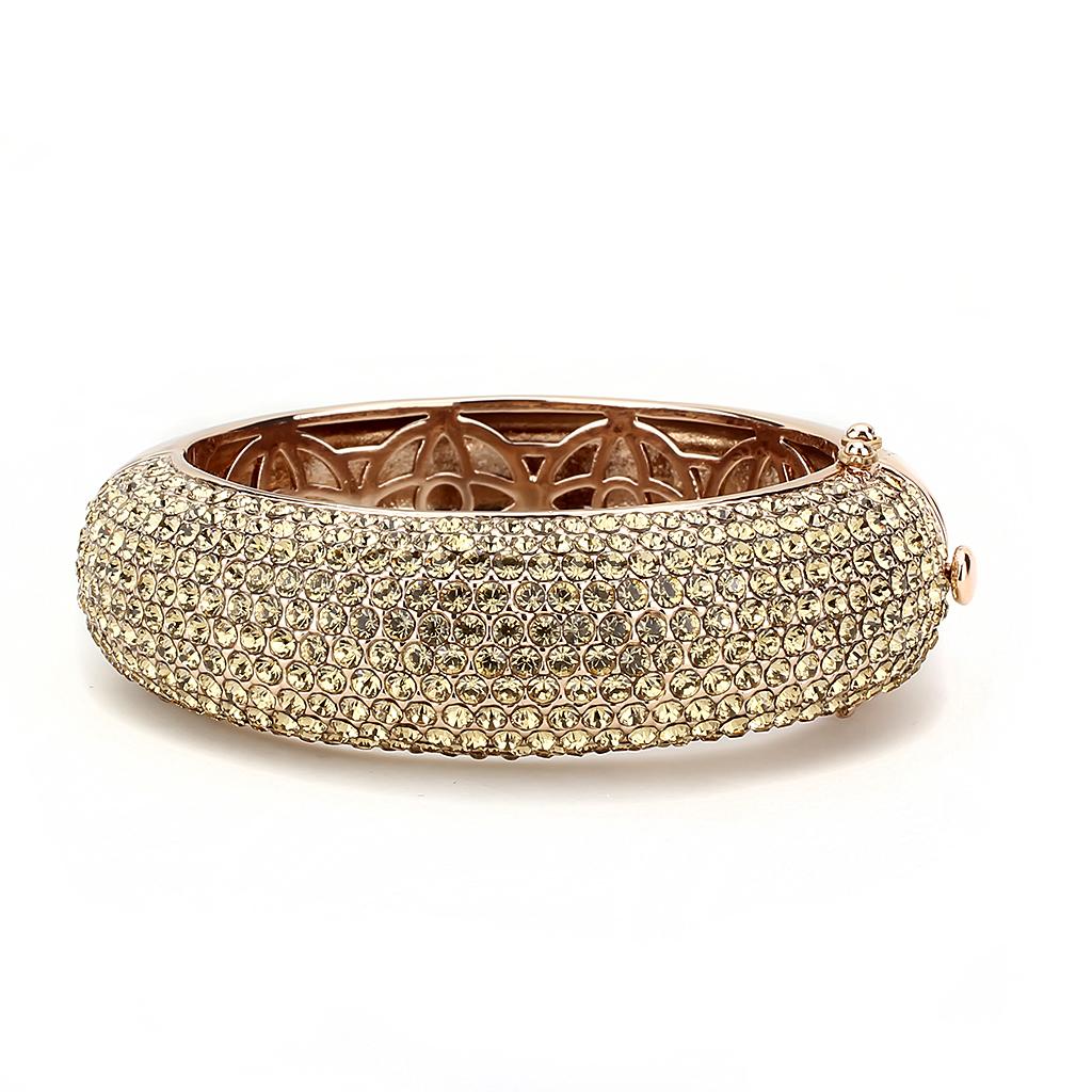 LO4270 Rose Gold Brass Bangle featuring a top-grade citrine yellow crystal, elegantly designed for stylish wear.