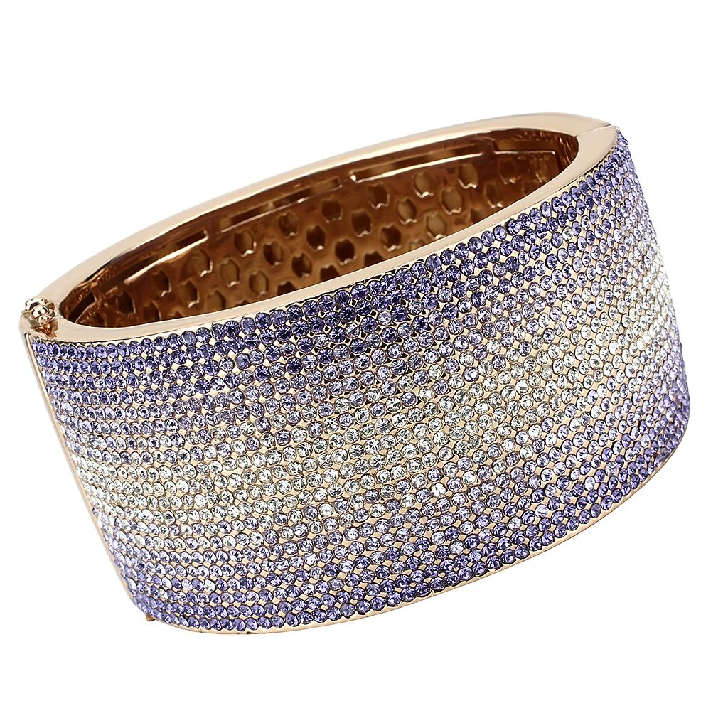 Rose Gold Brass Bangle featuring Top Grade Multi-Colored Crystal, elegantly designed for stylish wear.