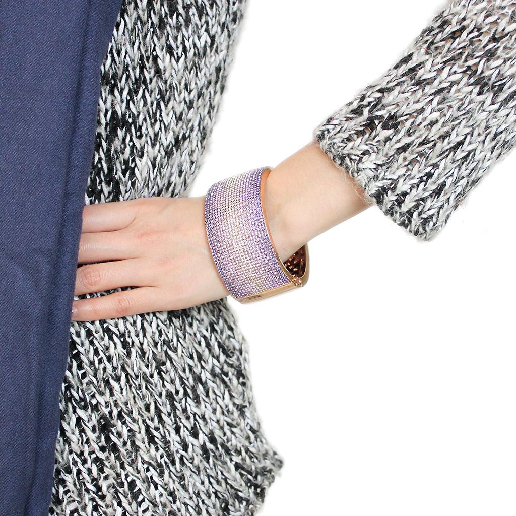 Rose Gold Brass Bangle featuring Top Grade Multi-Colored Crystal, elegantly designed for stylish wear.