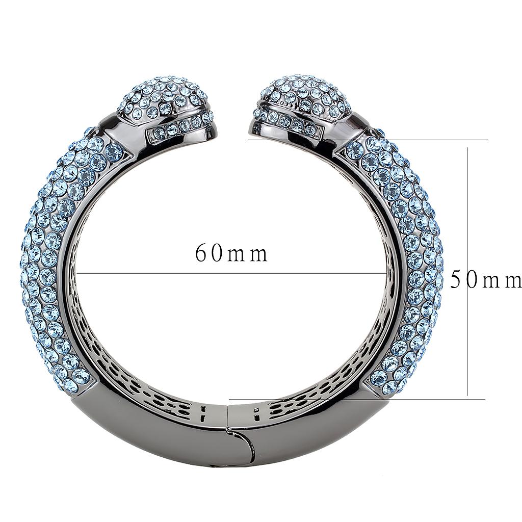 LO4289 TIN Cobalt Black Brass Bangle featuring a Sea Blue Top Grade Crystal, showcasing its elegant design and craftsmanship.