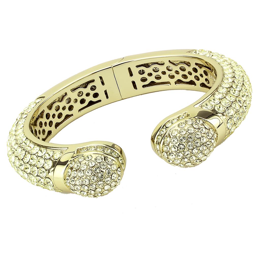 LO4295 Flash Gold Brass Bangle featuring a vibrant Citrine crystal, showcasing elegance and sophistication.