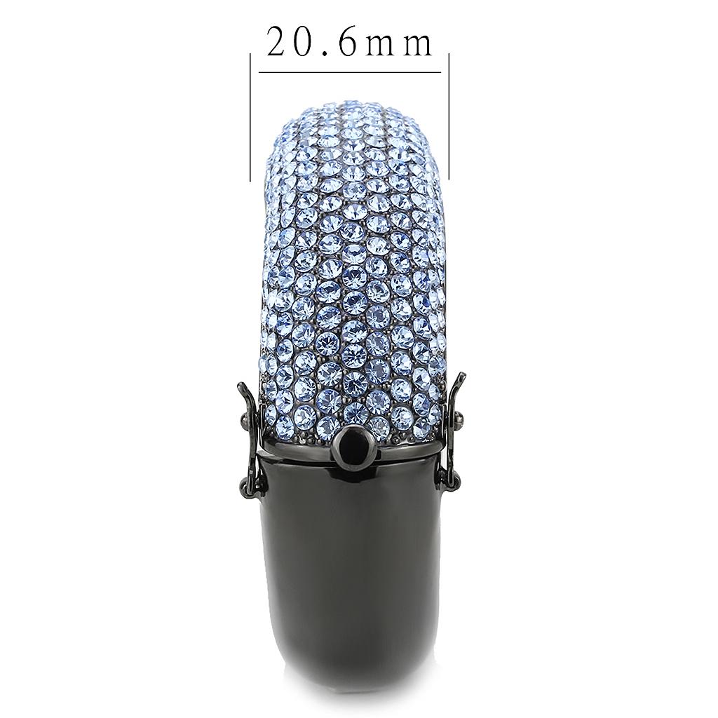 LO4307 TIN Cobalt Black Brass Bangle featuring an aquamarine top grade crystal, showcasing a modern and elegant design.