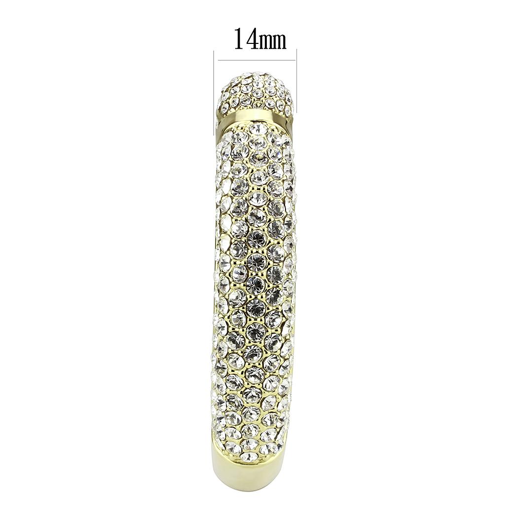 LO4311 Flash Gold Brass Bangle featuring a clear top-grade crystal, showcasing its elegant design and luxurious finish.