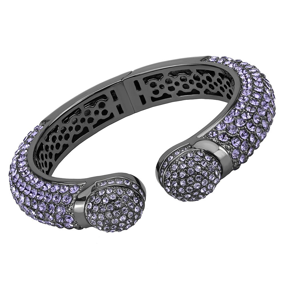 LO4312 TIN Cobalt Black Brass Bangle featuring a stunning tanzanite top-grade crystal, showcasing elegance and modern design.