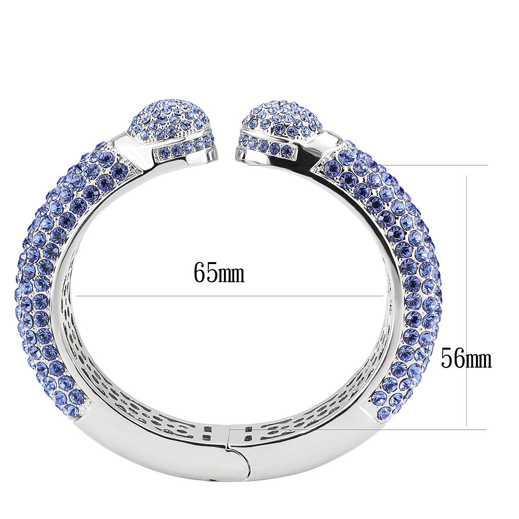 LO4315 Rhodium Brass Bangle featuring light sapphire crystals, showcasing its elegant design and luxurious finish.