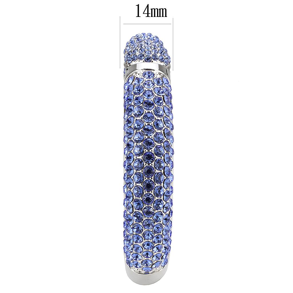 LO4315 Rhodium Brass Bangle featuring light sapphire crystals, showcasing its elegant design and luxurious finish.