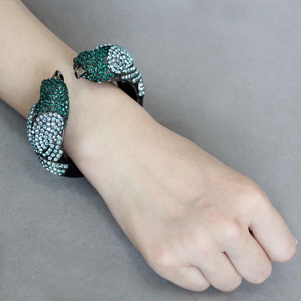 LO4332 Ruthenium Brass Bangle featuring multi-color top-grade crystals, showcasing its elegant design and luxurious finish.