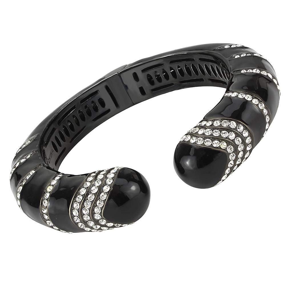 LO4324 TIN Cobalt Black Brass Bangle featuring a clear top-grade crystal, showcasing a modern and elegant design.