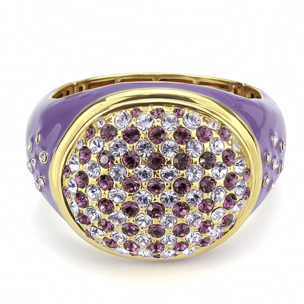 Elegant LO4326 Gold Brass Bangle featuring a stunning top-grade amethyst crystal, perfect for stylish accessorizing.