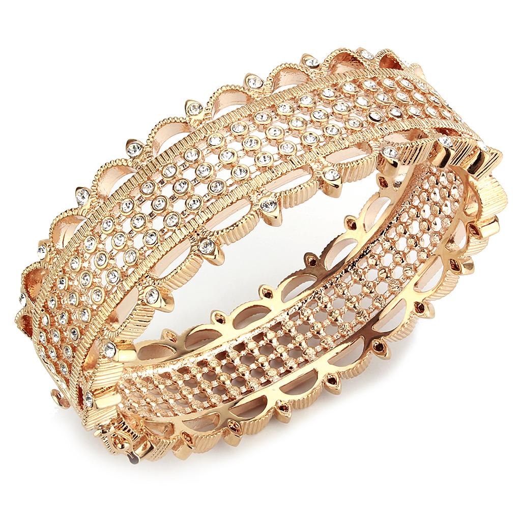 LO4344 Rose Gold Brass Bangle featuring a clear top grade crystal, elegantly designed for stylish wear.