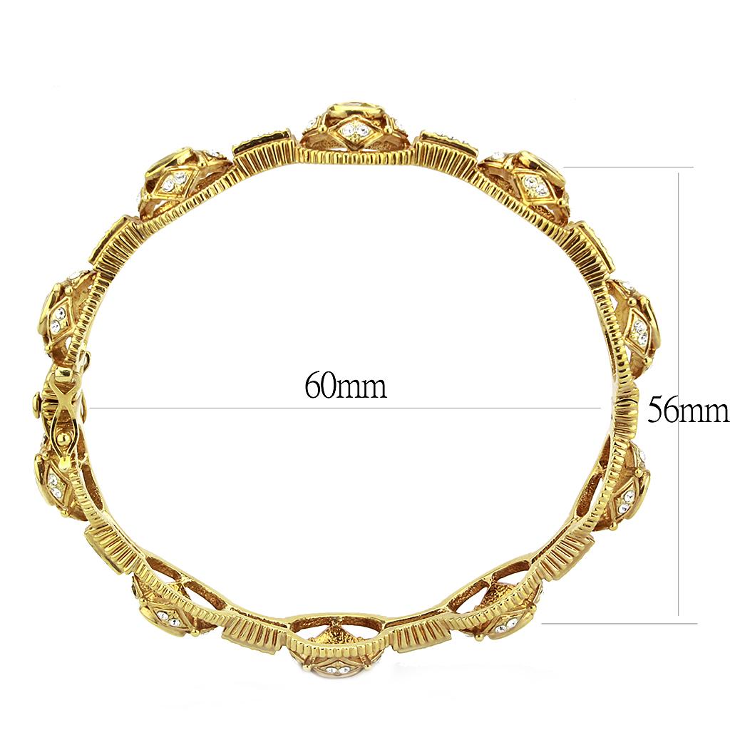 LO4335 Gold Brass Bangle featuring AAA Grade CZ in vibrant Citrine Yellow, showcasing its elegant design and luxurious finish.