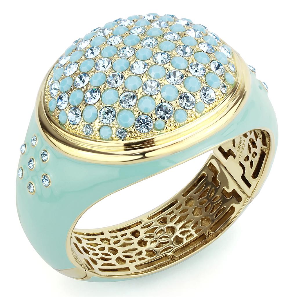 LO4350 Gold Brass Bangle featuring multi-color top grade crystals, elegantly designed for stylish wear.