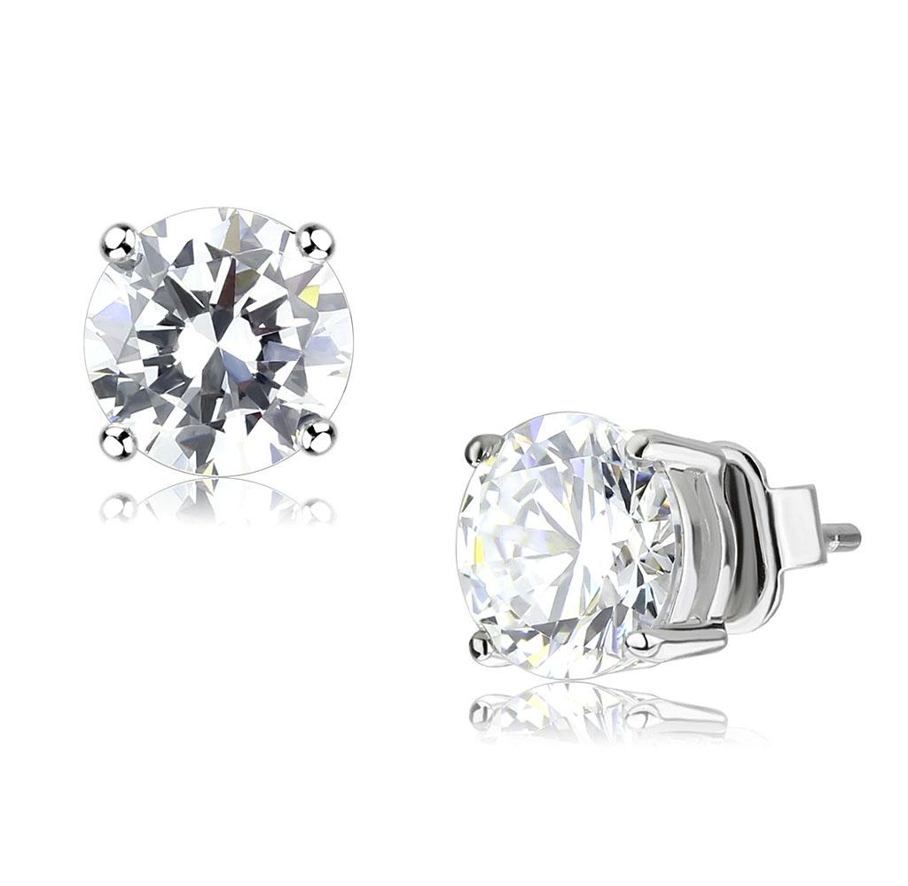 LO4632 Rhodium Brass Earrings featuring AAA Grade clear CZ stones, elegantly designed for a sophisticated look.