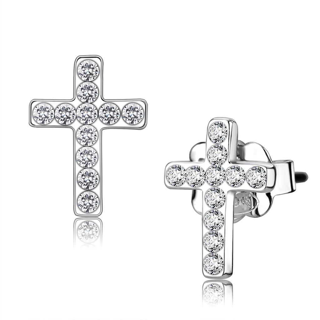 LO4665 Silver+ e-coating Brass Earrings featuring clear Top Grade Crystal, elegantly designed for any occasion.