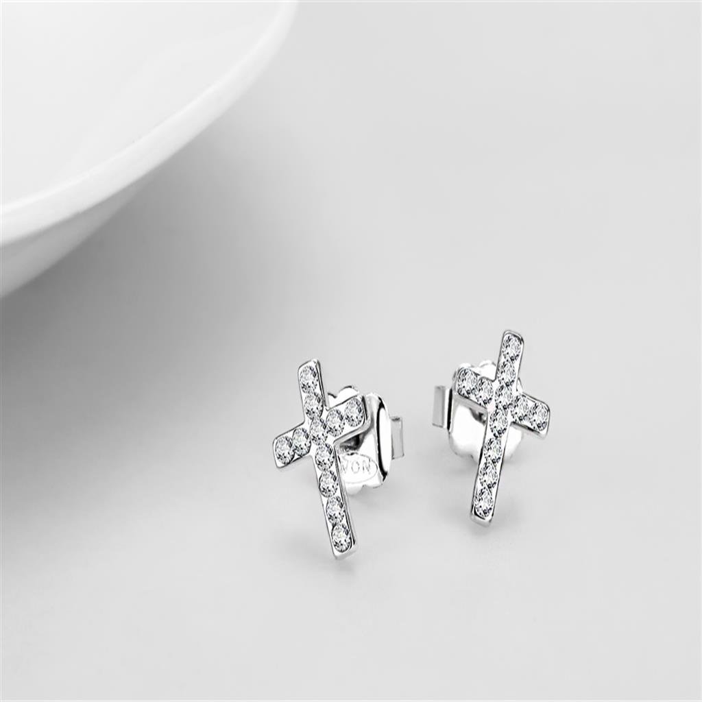 LO4665 Silver+ e-coating Brass Earrings featuring clear Top Grade Crystal, elegantly designed for any occasion.