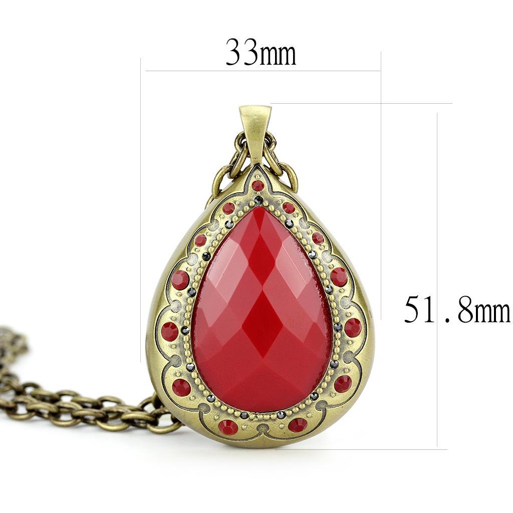 Antique Copper Brass Chain Pendant featuring a vibrant synthetic red stone, elegantly designed for versatile wear.
