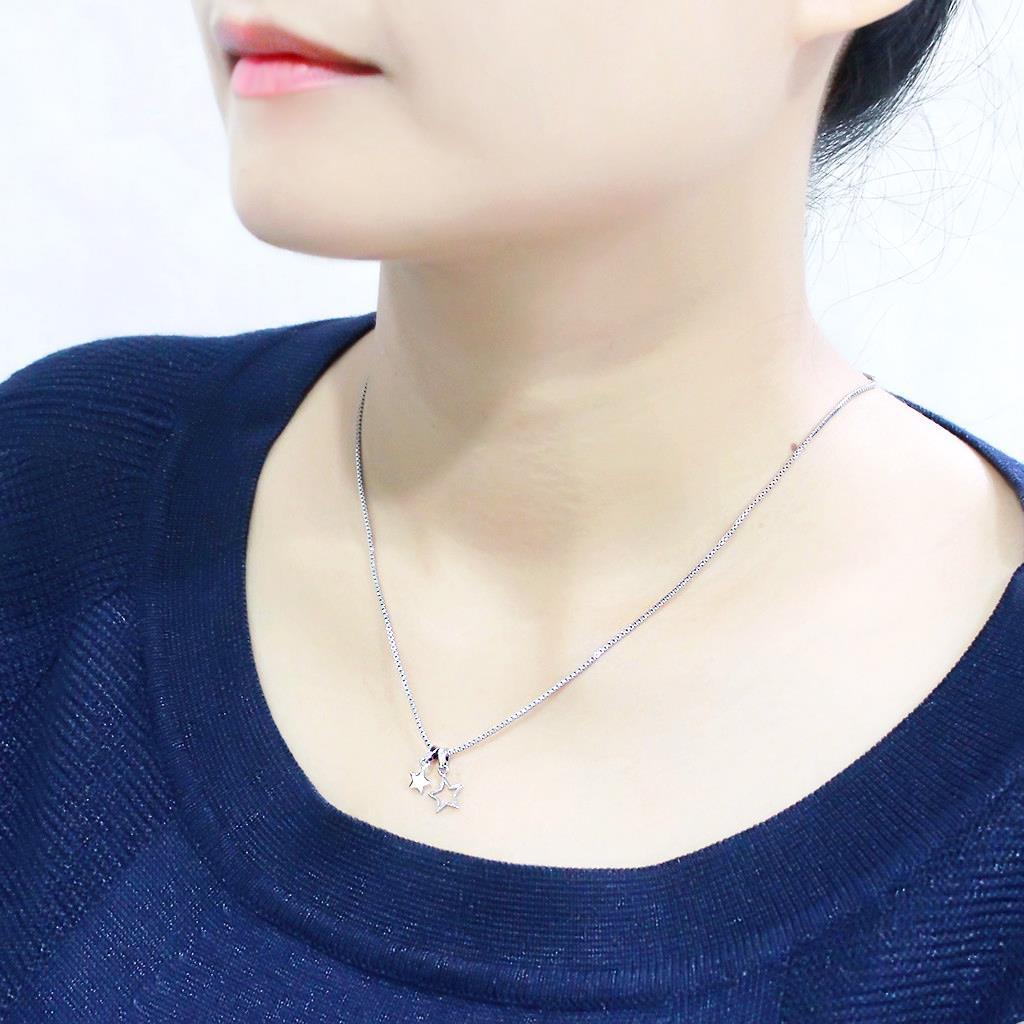 LO4701 IP rhodium brass chain pendant with a minimalist design, featuring a sleek finish and no center stone.