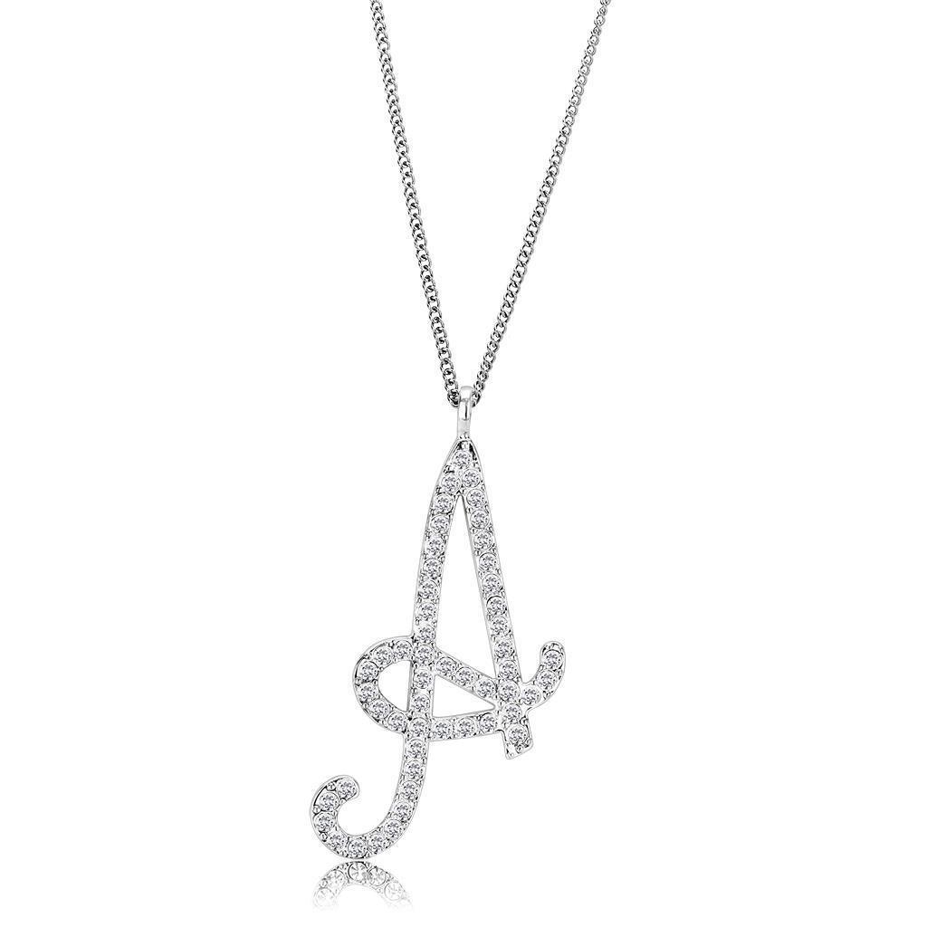 LO4707 Silver Brass Chain Pendant featuring a clear top-grade crystal centerpiece, elegantly designed for versatile wear.