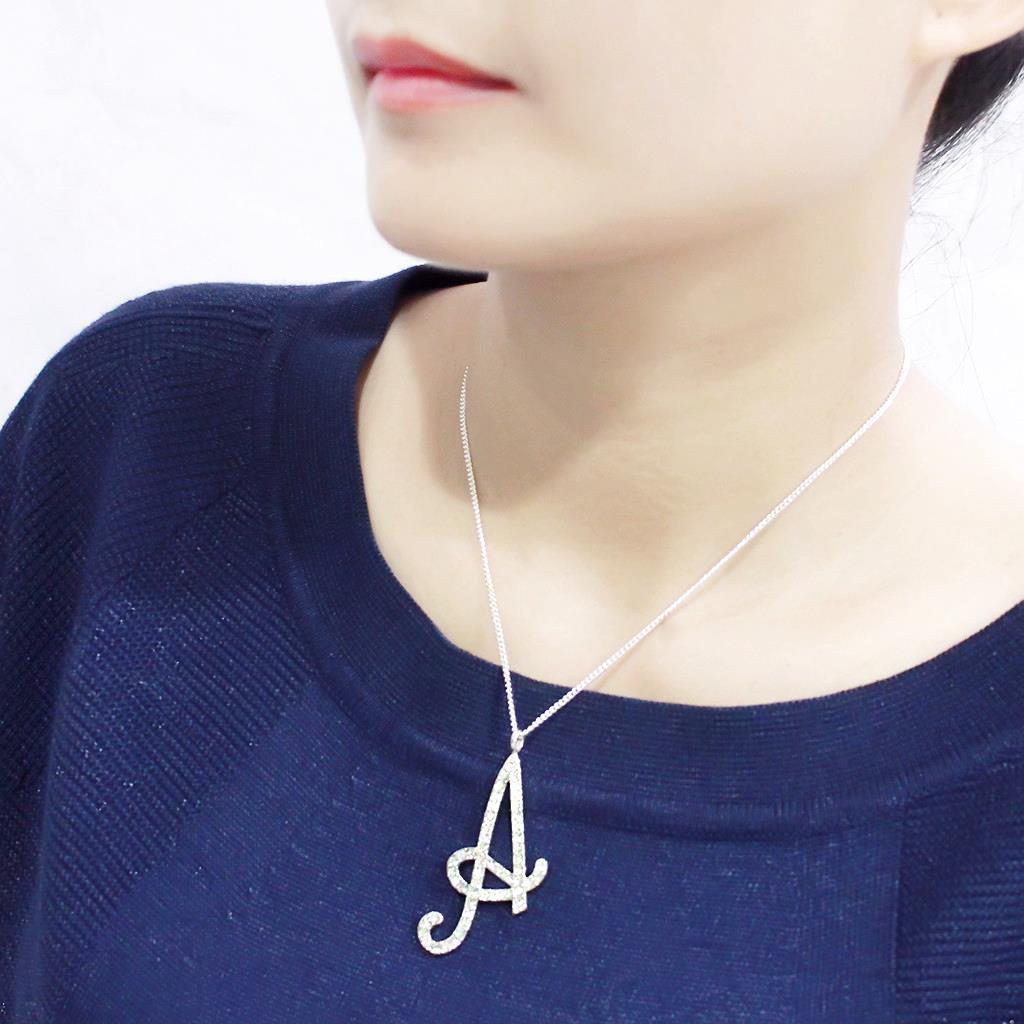 LO4707 Silver Brass Chain Pendant featuring a clear top-grade crystal centerpiece, elegantly designed for versatile wear.