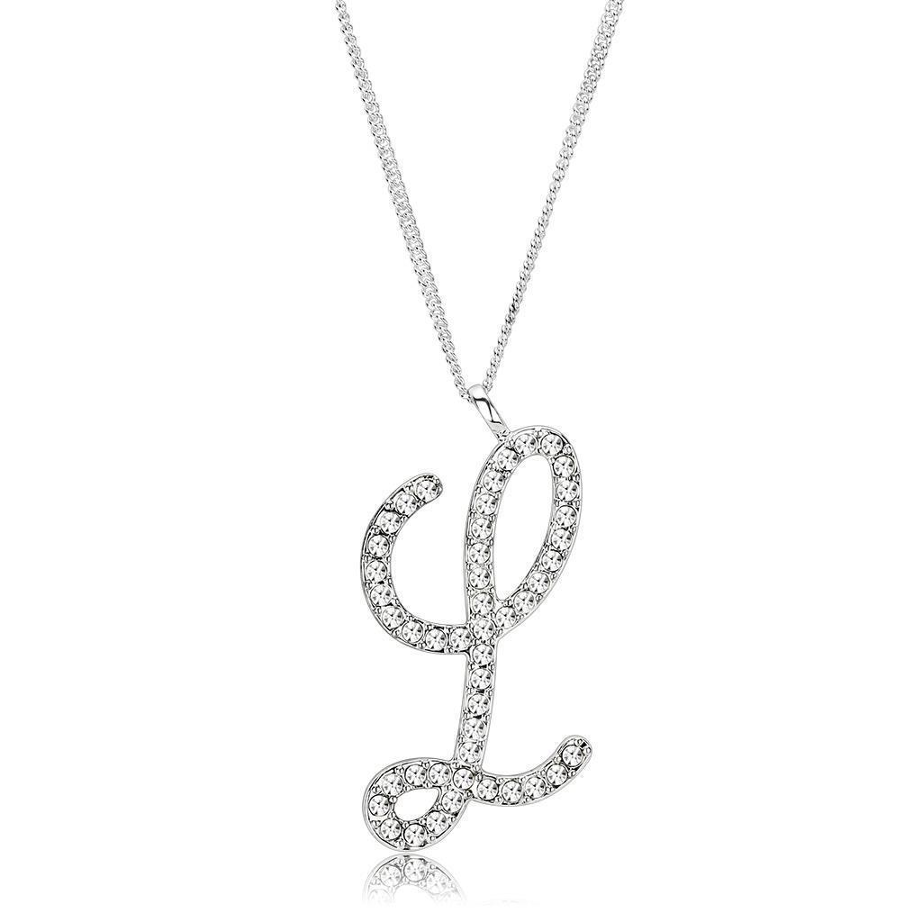 LO4709 Silver Brass Chain Pendant featuring a clear top-grade crystal, elegantly designed for versatile wear.
