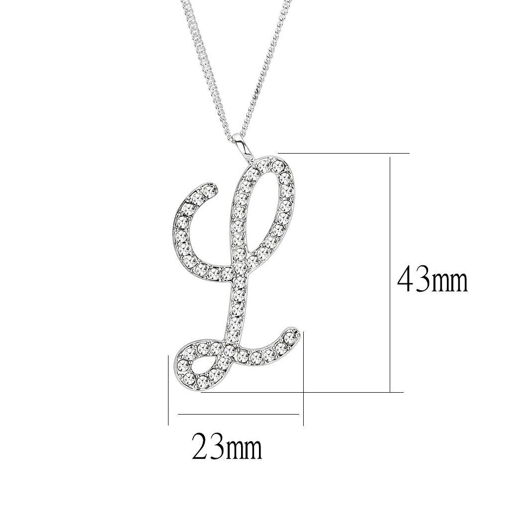 LO4709 Silver Brass Chain Pendant featuring a clear top-grade crystal, elegantly designed for versatile wear.