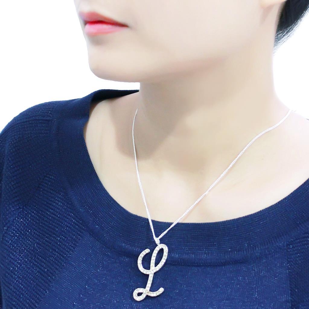 LO4709 Silver Brass Chain Pendant featuring a clear top-grade crystal, elegantly designed for versatile wear.