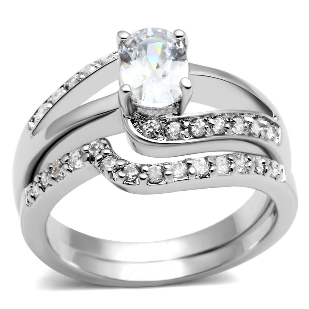 LO4712 Rhodium Brass Ring featuring a clear AAA Grade CZ stone, showcasing its elegant design and luxurious finish.