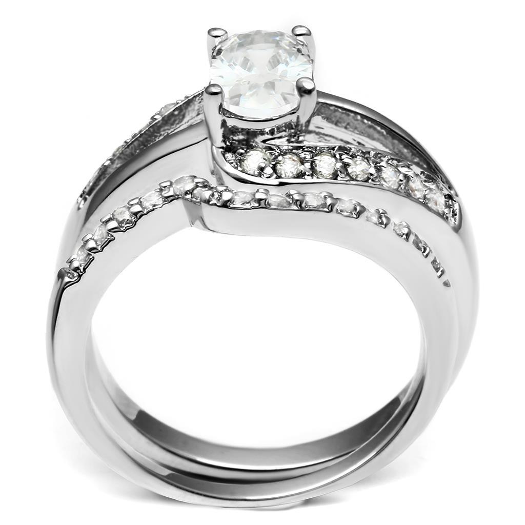 LO4712 Rhodium Brass Ring featuring a clear AAA Grade CZ stone, showcasing its elegant design and luxurious finish.