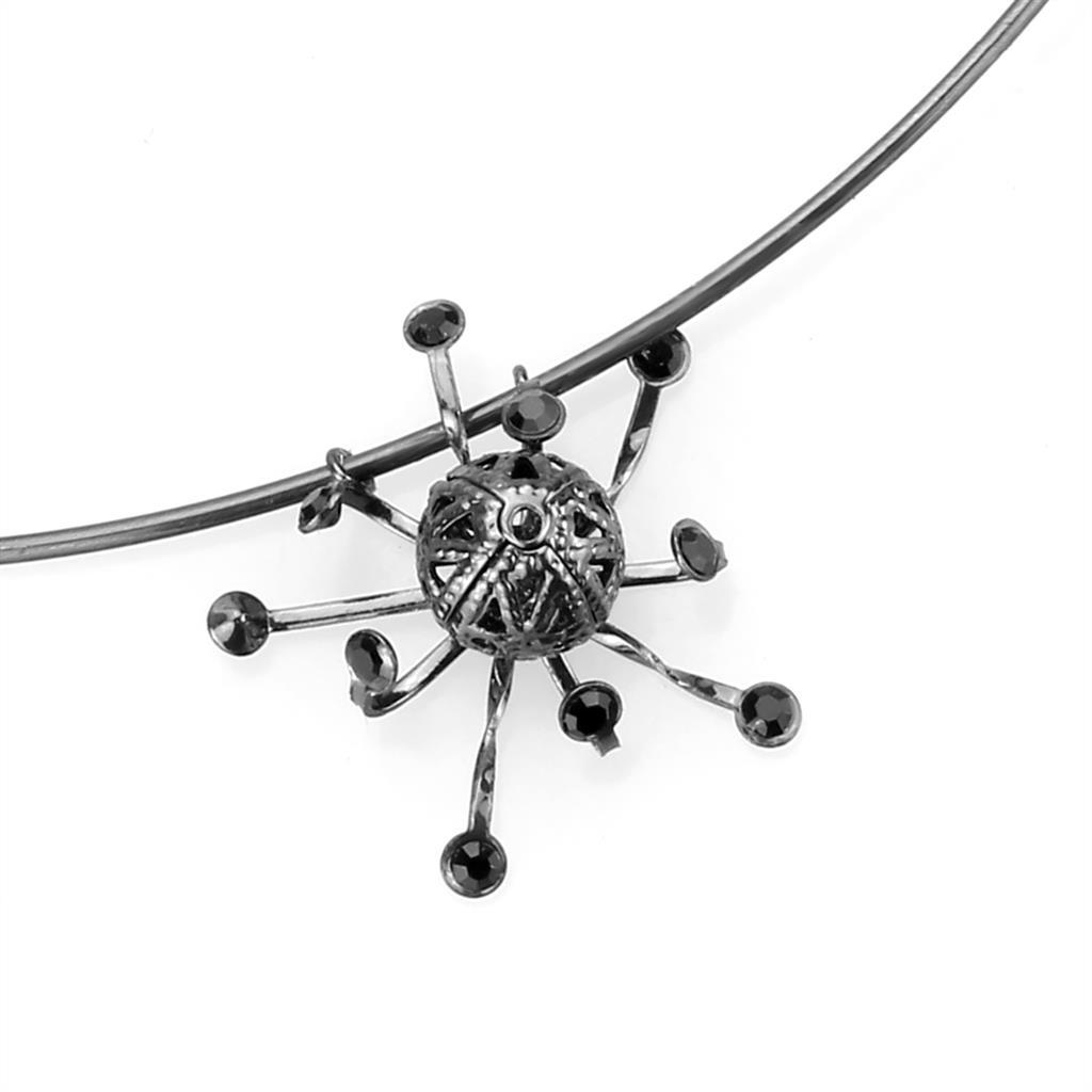 LO4726 Ruthenium White Metal Jewelry Set featuring a top-grade jet black crystal centerpiece, elegantly designed for special occasions.