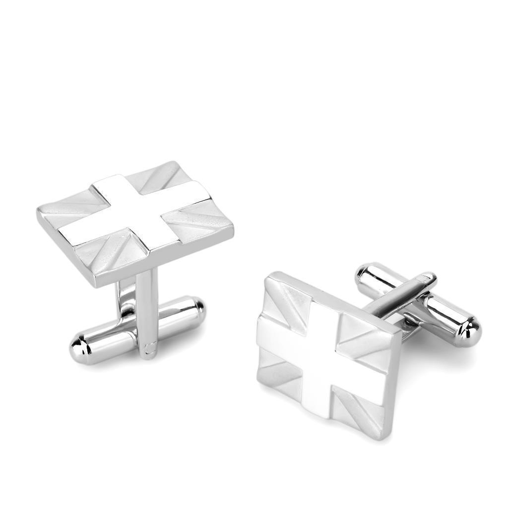 Matte Rhodium & Rhodium Brass Cufflink with a sleek design, showcasing a modern finish without any stones.