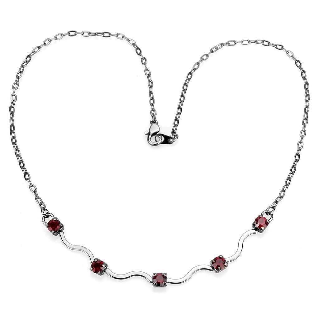 LO4730 Ruthenium White Metal Necklace featuring AAA Grade CZ in Siam, showcasing its elegant design and vibrant color.