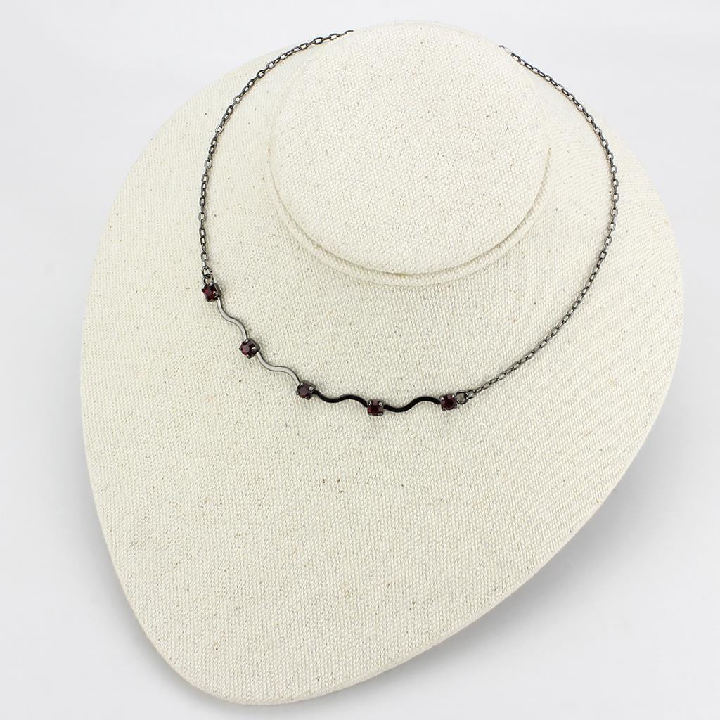 LO4730 Ruthenium White Metal Necklace featuring AAA Grade CZ in Siam, showcasing its elegant design and vibrant color.