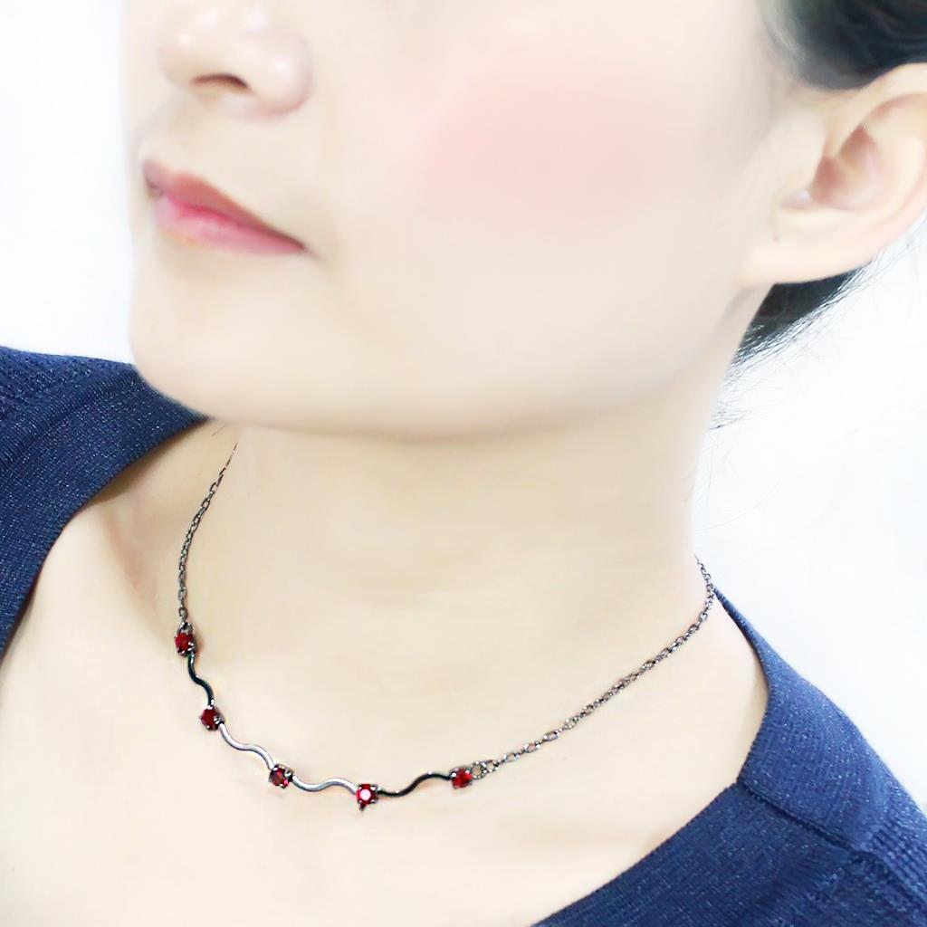 LO4730 Ruthenium White Metal Necklace featuring AAA Grade CZ in Siam, showcasing its elegant design and vibrant color.