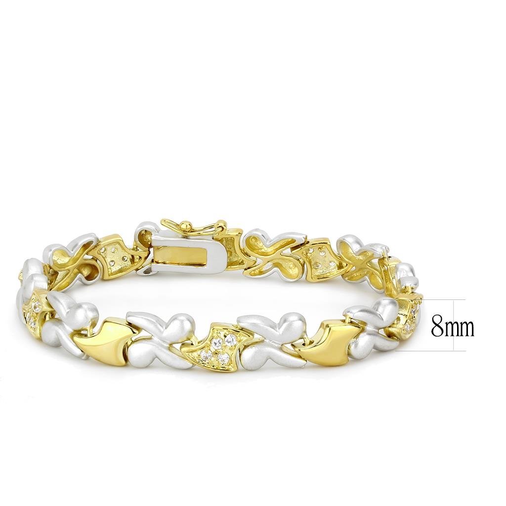 LO4736 Gold and Rhodium Brass Bracelet featuring a clear AAA Grade CZ stone, elegantly designed for any occasion.