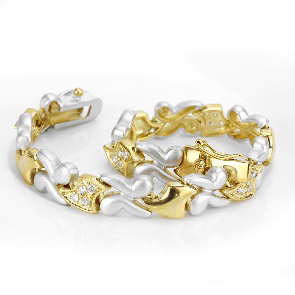 LO4736 Gold and Rhodium Brass Bracelet featuring a clear AAA Grade CZ stone, elegantly designed for any occasion.