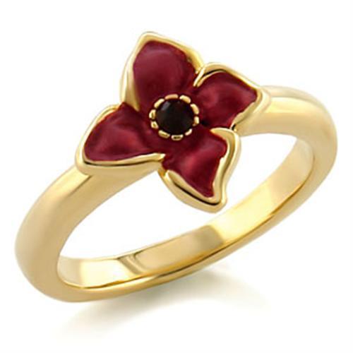 LO474 Gold White Metal Ring featuring a vibrant Siam Top Grade Crystal, elegantly designed for any occasion.