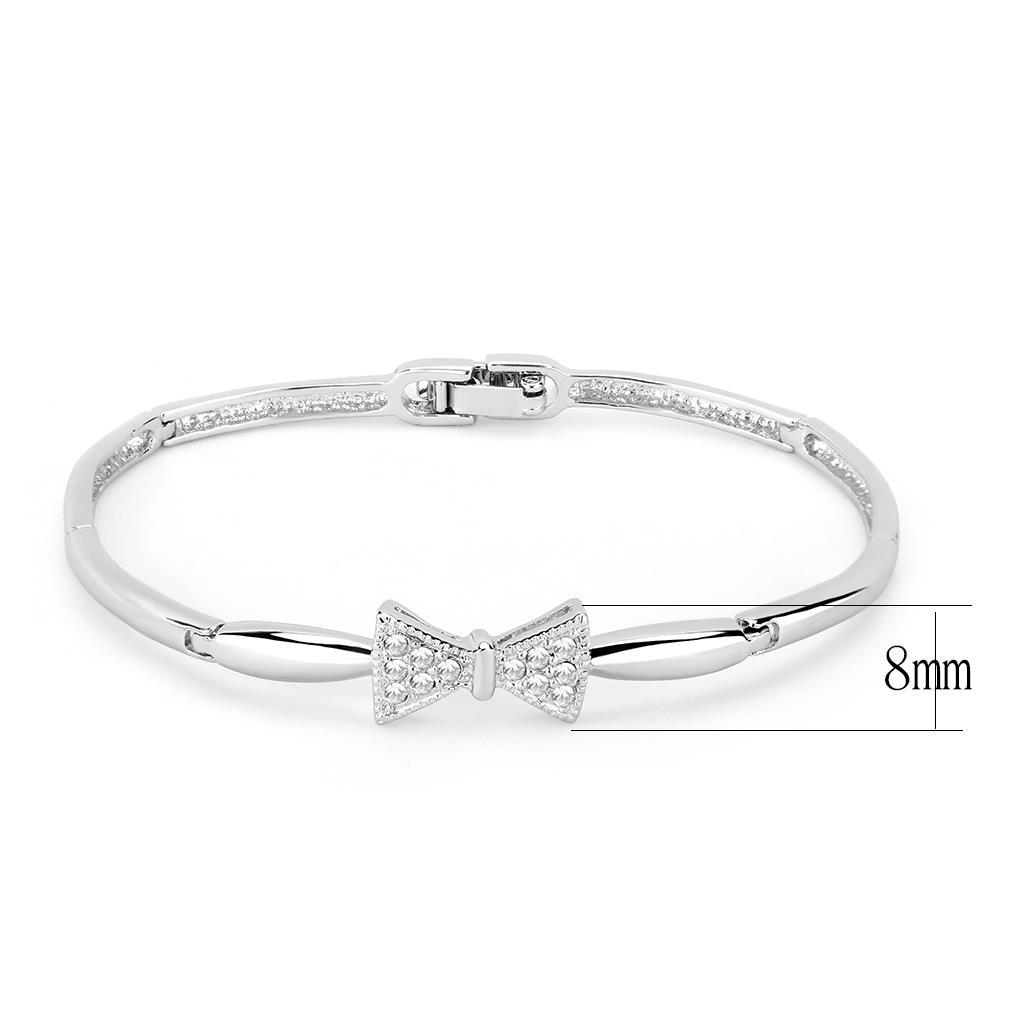 Rhodium brass bracelet featuring a clear top grade crystal centerpiece, showcasing elegance and sophistication.