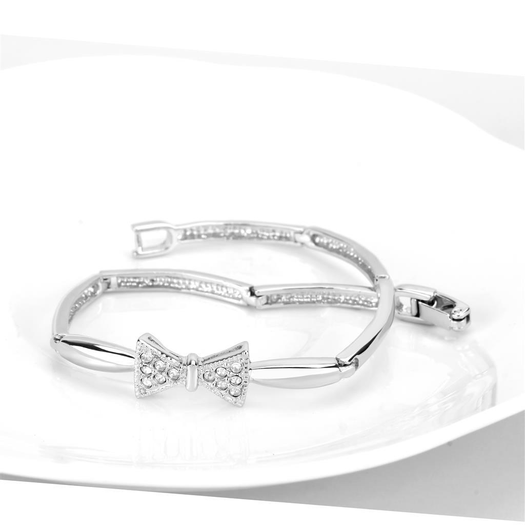 Rhodium brass bracelet featuring a clear top grade crystal centerpiece, showcasing elegance and sophistication.