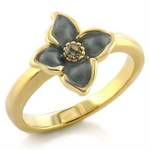 LO518 Gold White Metal Ring featuring a top-grade black diamond crystal, showcasing elegance and sophistication.