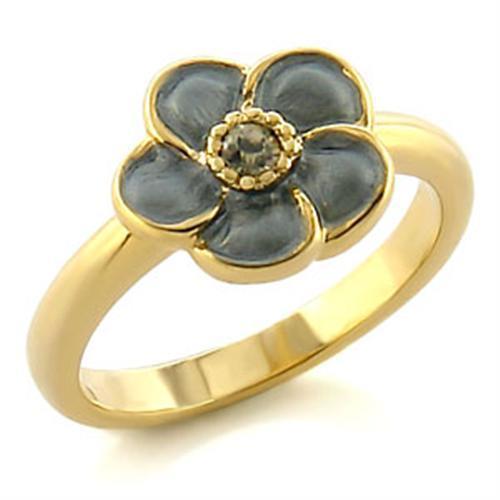 LO538 Gold White Metal Ring featuring a black diamond crystal centerpiece, showcasing elegance and sophistication.