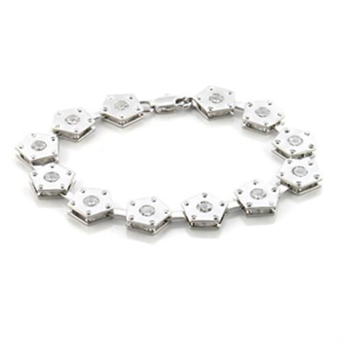 LO584 Matte Rhodium & Rhodium Brass Bracelet featuring AAA Grade clear CZ stones, showcasing a modern and elegant design.