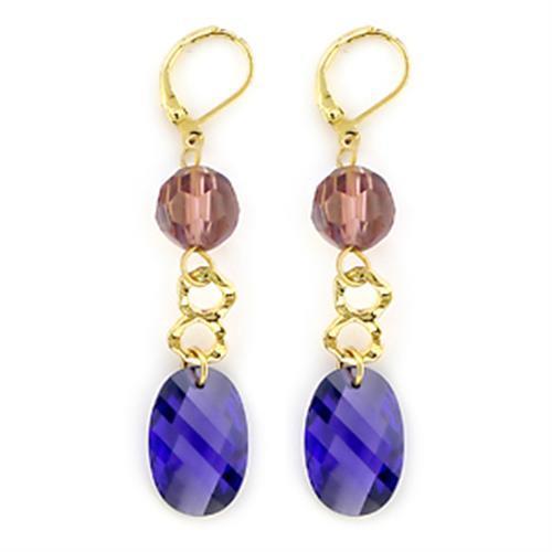 LO713 Gold Brass Earrings featuring vibrant multi-color AAA Grade CZ stones, elegantly designed for any occasion.
