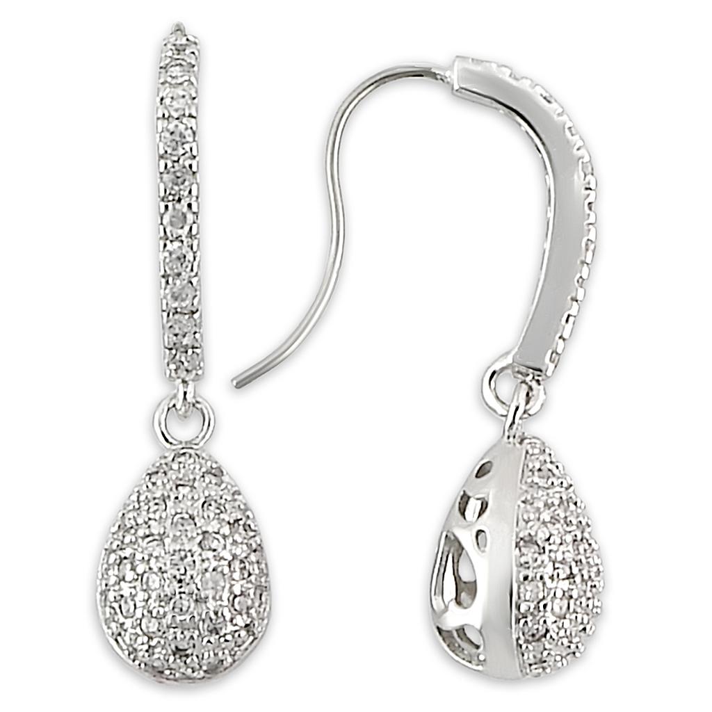 LO892 Rhodium Brass Earrings featuring AAA Grade Clear CZ, showcasing elegance and sparkle.