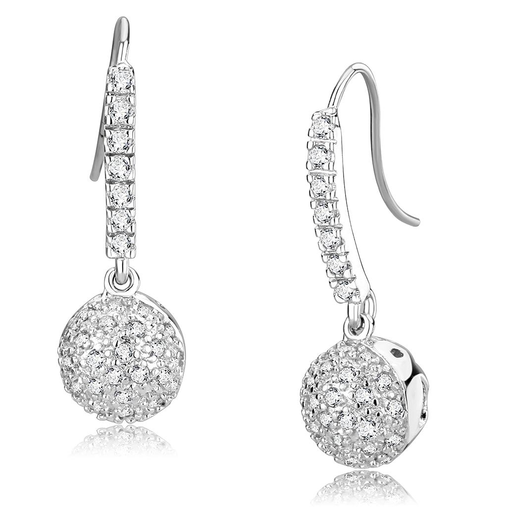 LO893 Rhodium Brass Earrings featuring AAA Grade Clear CZ, showcasing elegant design and sparkling finish.